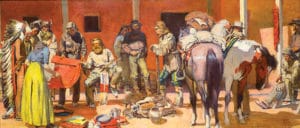 Western artwork of frontiersmen and Indians