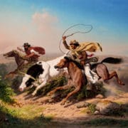 Vaqueros Roping a Steer, painting by Charles Christian Nahl