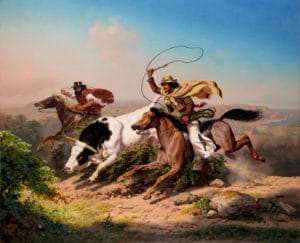 Vaqueros Roping a Steer, painting by Charles Christian Nahl