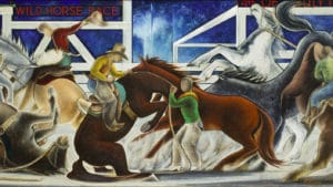 close up of Wild Horse Race, painting by Frank Mechau