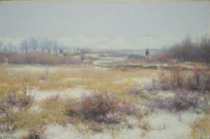 Joseph Henry Sharp painting of an American Indian winter encampment